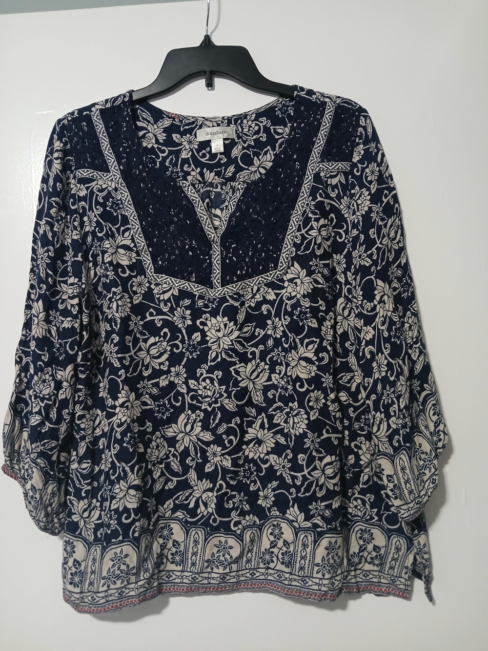 Navy Floral Peasant Blouse - Unknown Brand